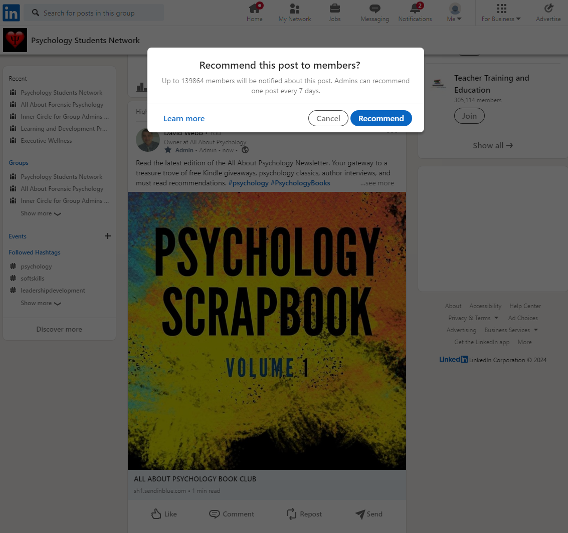 Linkedin Psychology Group Recommended Post