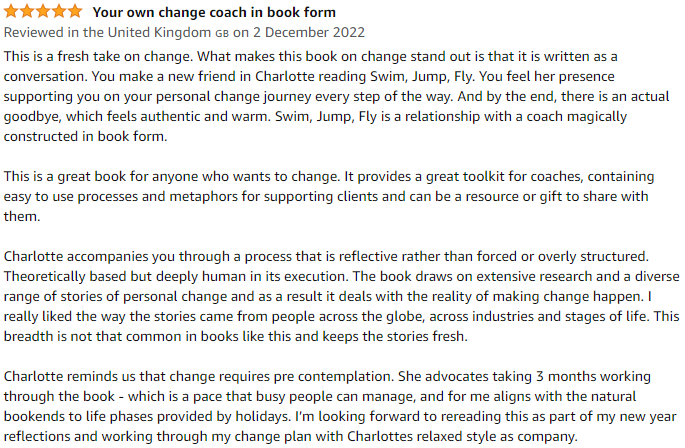 Swim Jump Fly: A Guide To Changing Your Life, Amazon Review