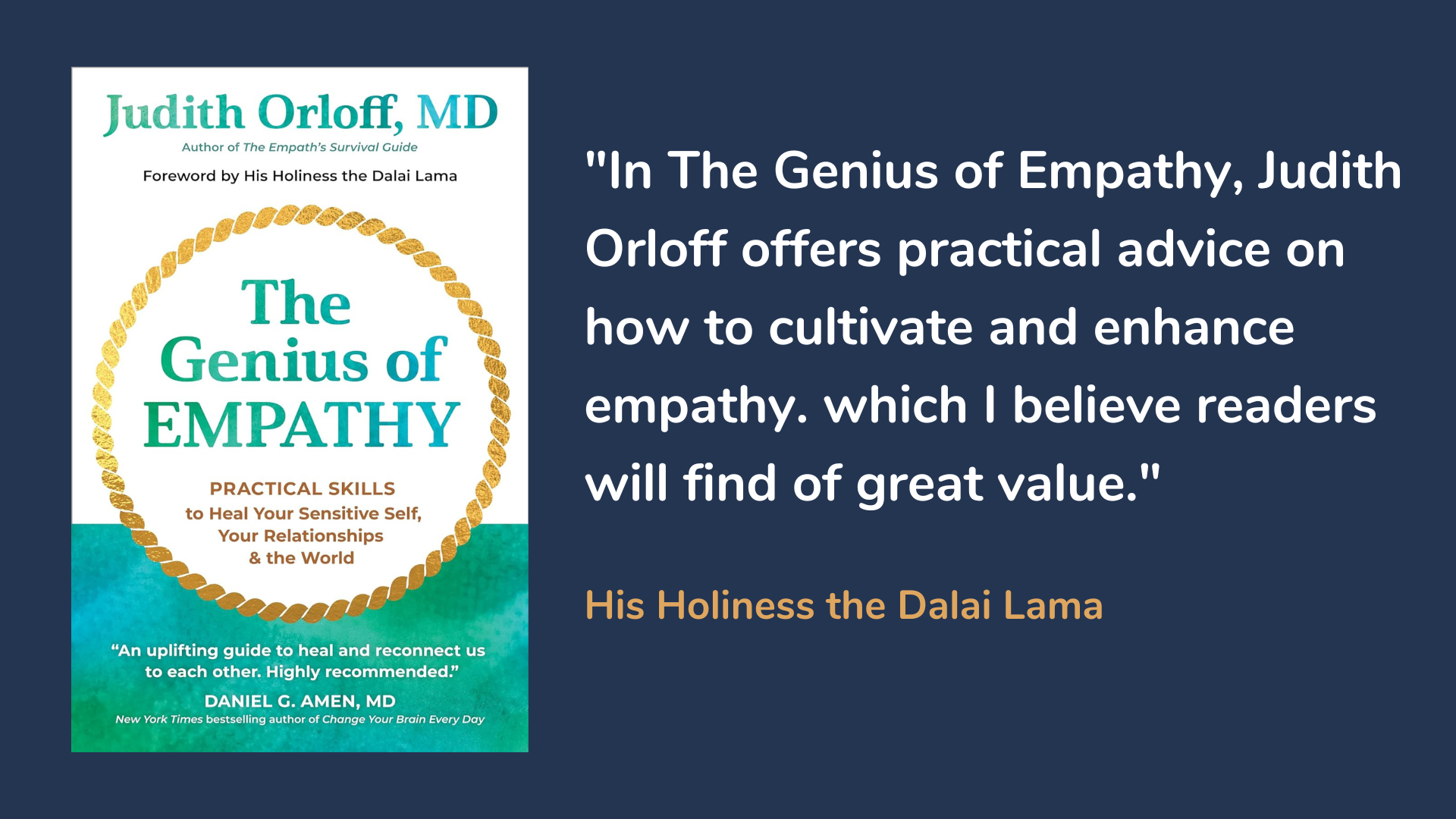 The Genius of Empathy book cover and quote about the book by his holiness the Dalai Lama