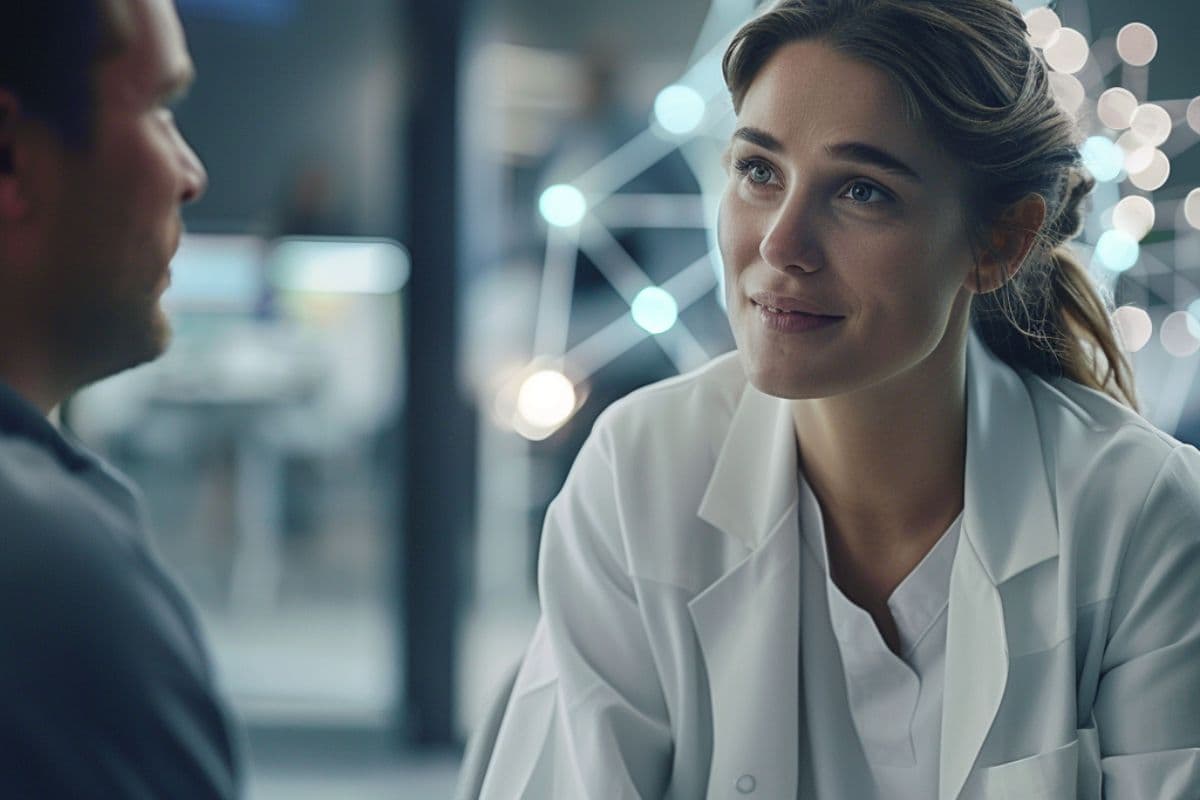 A medical professional in a white lab coat interacts with a patient in a calm, modern medical setting. This is the main image for the article "The Placebo Effect: Understanding Its Power and Impact in Medicine" published on the website www.all-about-psychology.com